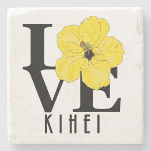 Porta-copo De Pedra AMOR Kihei Yellow Hibiscus