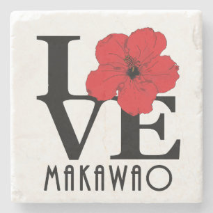Porta-copo De Pedra AMOR Makawao Hawaii Red Hibiscus