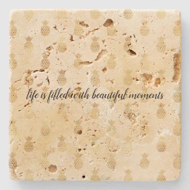 Porta-copo De Pedra Ananases tropicais Dourados amarelos (Frente)