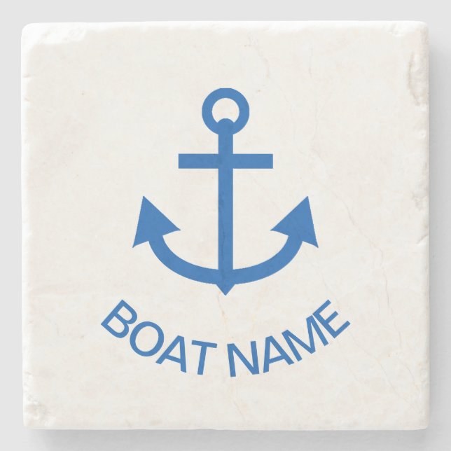 Porta-copo De Pedra Anchor Blue Personalized Your Boat Name (Frente)