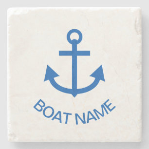 Porta-copo De Pedra Âncora Azul Personalizada Com o Nome do Seu Barco