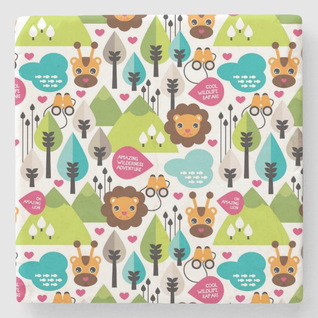 Porta-copo De Pedra animais selvagens retros do leão do safari dos (Frente)