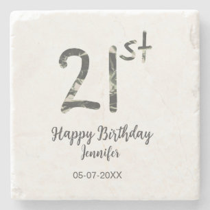 Porta-copo De Pedra aniversário de 21 anos adiciona nome data ano mode