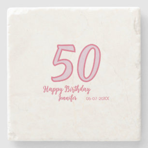 Porta-copo De Pedra aniversário de 50 anos rosa roxo nome simples mini