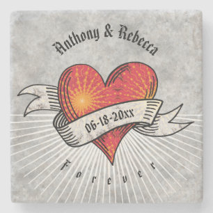 Porta-copo De Pedra Aniversário do Casamento Fractal do Coração Vermel