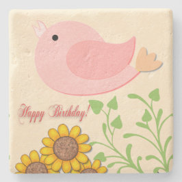 Porta-copo De Pedra Aniversário do Pássaro e Girassóis