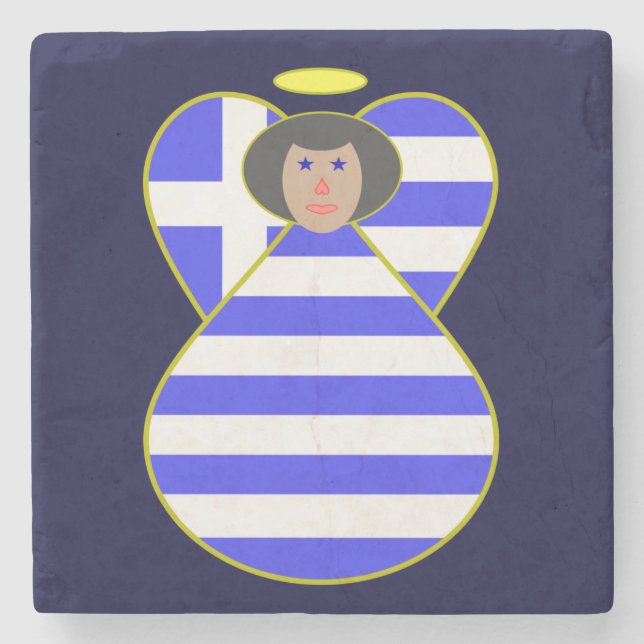 Porta-copo De Pedra Anjo da Bandeira Grega com Cabelo Preto (Frente)