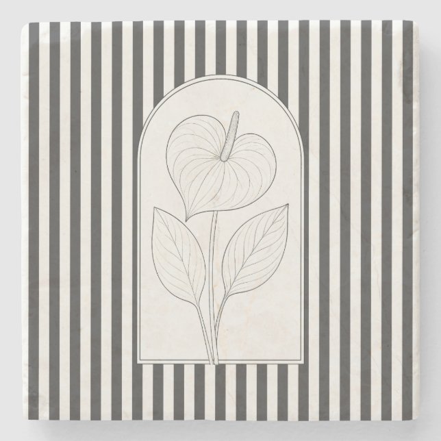 Porta-copo De Pedra Anthurium Elegante Flor Botânico (Frente)