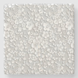 Porta-copo De Pedra Aparência de Renda Floral Branca