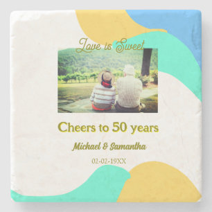 Porta-copo De Pedra aplausos para 50 anos o amor é doce retrô
