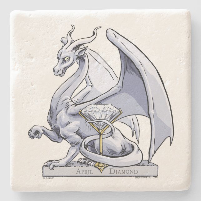 Porta-copo De Pedra April Birthstone Dragon: Diamond (Frente)