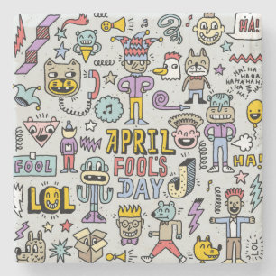 Porta-copo De Pedra April Fools: Conjunto Colorido de Dótulos.