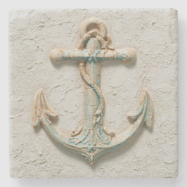 Porta-copo De Pedra Aqua Anchor Coastal Artwork