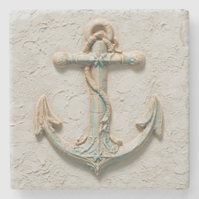 Porta-copo De Pedra Aqua Anchor Coastal Artwork (Frente)