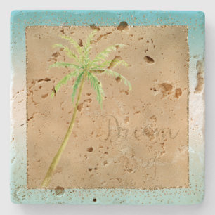 Porta-copo De Pedra Aqua Dourada Glitz Glitter Tropical Palm Tree Drea