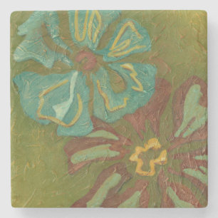 Porta-copo De Pedra Aqua e Flores Laranja Queimadas em Fundo Verde