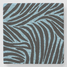 Porta-copo De Pedra Aqua Faux Glitter Zebra Print