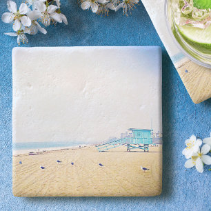Porta-copo De Pedra Aqua sky e Sandy Beach. Monograma personalizado