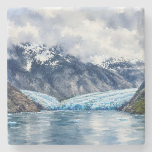Porta-copo De Pedra Aquarela Dawes Glacier Alasca Cabines Lodge Aconch