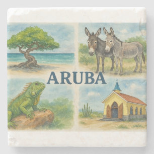 Porta-copo De Pedra Aquarela multivisual de Aruba