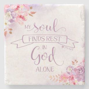 Porta-copo De Pedra Aquarela Que Minha Alma Encontra Descanso, Ps 62:1