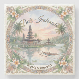 Porta-copo De Pedra Aquarela Vintage Viagem Bali Indonésia Personaliza
