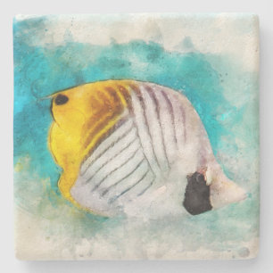 Porta-copo De Pedra Aquarelas tropicais havaianas - Peixes-borboletas