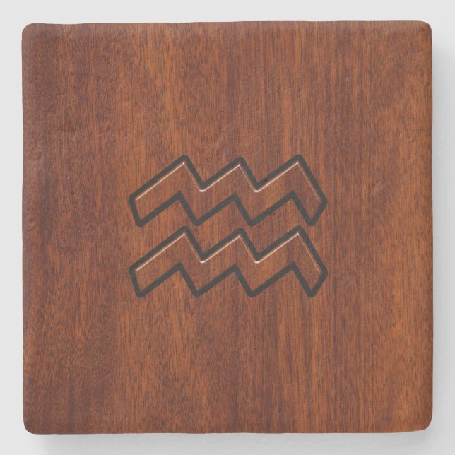 Porta-copo De Pedra Aquarius Zodiac - Símbolo Mahogany - Estilo (Frente)