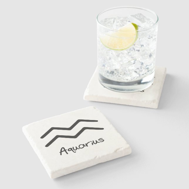 Porta-copo De Pedra Aquarius Zodiac - Sinal em Branco (Lateral)
