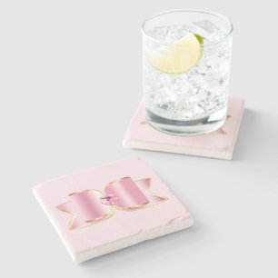 Porta-copo De Pedra Arco de vidro rosa com um gemstone central