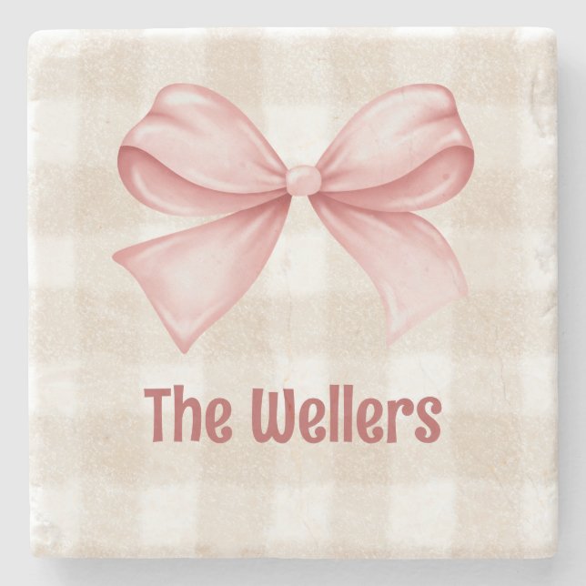 Porta-copo De Pedra Arco Personalizado Gingham & Coquette (Frente)