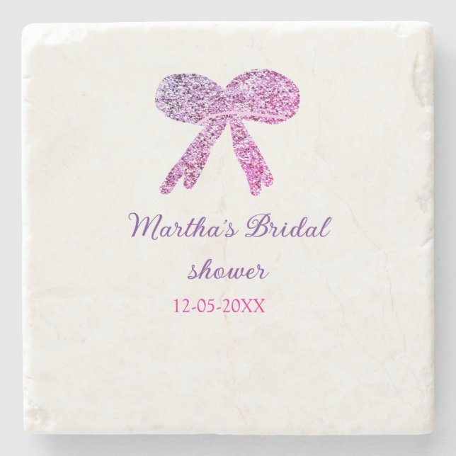 Porta-copo De Pedra Arco rosa roxo brilho glitter chá de noiva nome (Frente)