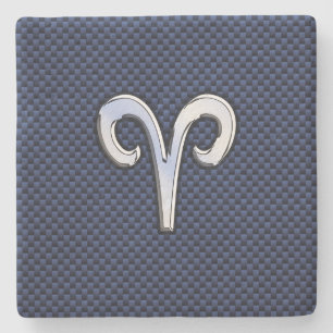 Porta-copo De Pedra Aries Zodiac Símbolo Marinho Azul Fibra de Carbono