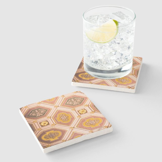 Porta-copo De Pedra Arquitetura Húngara Amarela Rosa (Lateral)