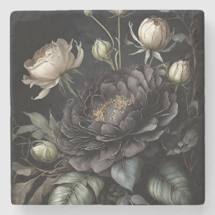 Porta-copo De Pedra Arranjo de Rosa Gótica Flor Preta