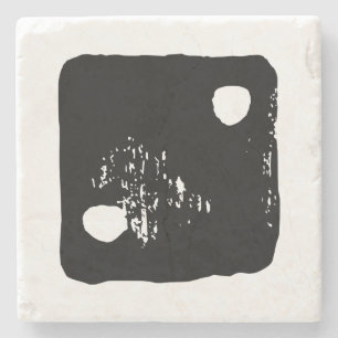 Porta-copo De Pedra Arroz Negro e Branco #2 Linocuto Russo