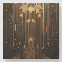 Porta-copo De Pedra Art Deco Black and Golden Rain Stylish