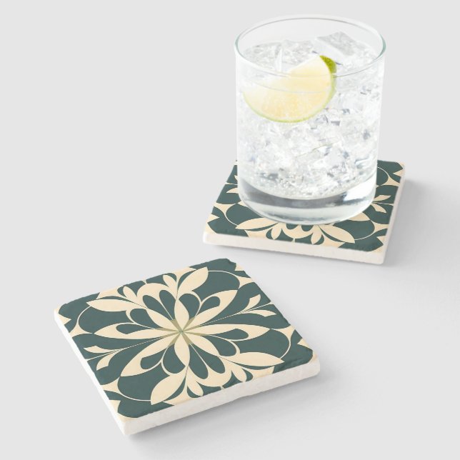 Porta-copo De Pedra Art Deco Floral Preto (Lateral)