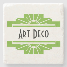 Porta-copo De Pedra Art Deco Sunburst Patterno em White e Limão Stone