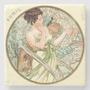 Porta-copo De Pedra Art Nouveau Mucha Calendário Abril