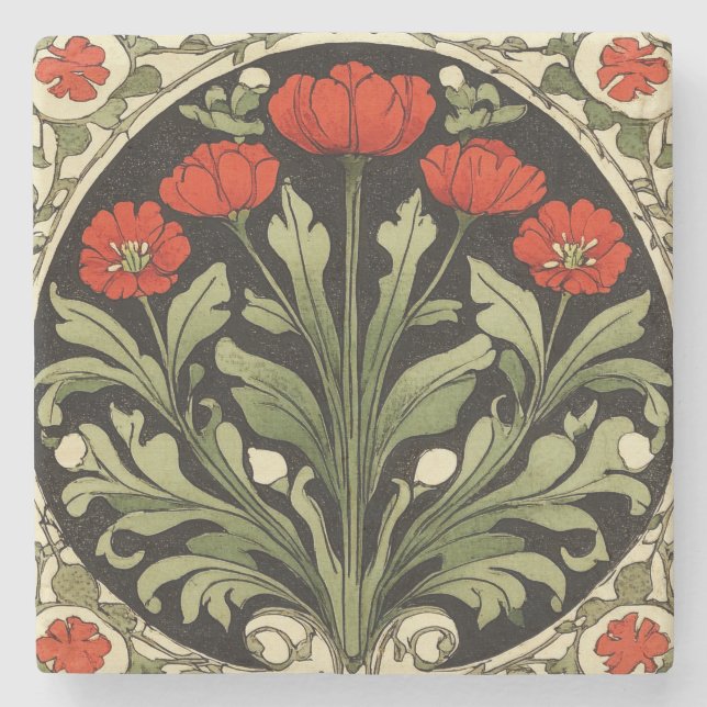 Porta-copo De Pedra Art Nouveau Red Tulip (Frente)