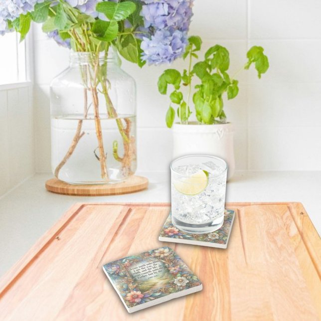 Porta-copo De Pedra Art Nouveau Woodland Floral John 14:6 Escritura (Criador carregado)