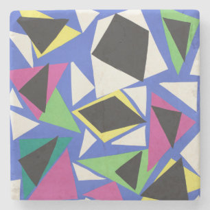 Porta-copo De Pedra Arte Abstrata Geométrica Azul Recortada de Matisse