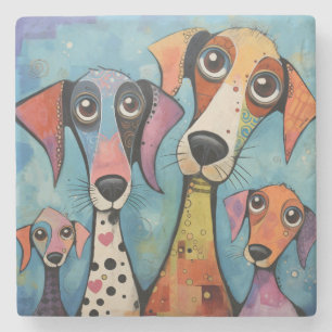 Porta-copo De Pedra Arte abstrato de cachorro colorido em estilo carto