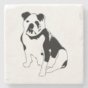 Porta-copo De Pedra Arte Clássica do Bulldog Sentado Preto e Branco