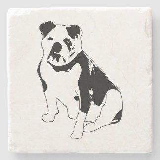 Porta-copo De Pedra Arte Clássica do Bulldog Sentado Preto e Branco