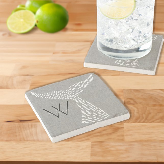 Porta-copo De Pedra Arte da Cauda Náutica de Baleia Sobrenome Personal (Personalized Last Name Nautical Whale Tail Art Stone Coaster)