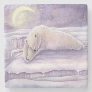 Porta-copo De Pedra Arte da Lua de inverno do Urso Polar Dormindo