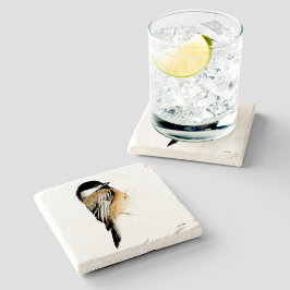 Porta-copo De Pedra Arte de Aquarela Chickadee