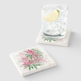 Porta-copo De Pedra Arte de Aquarela Floral Rosa
